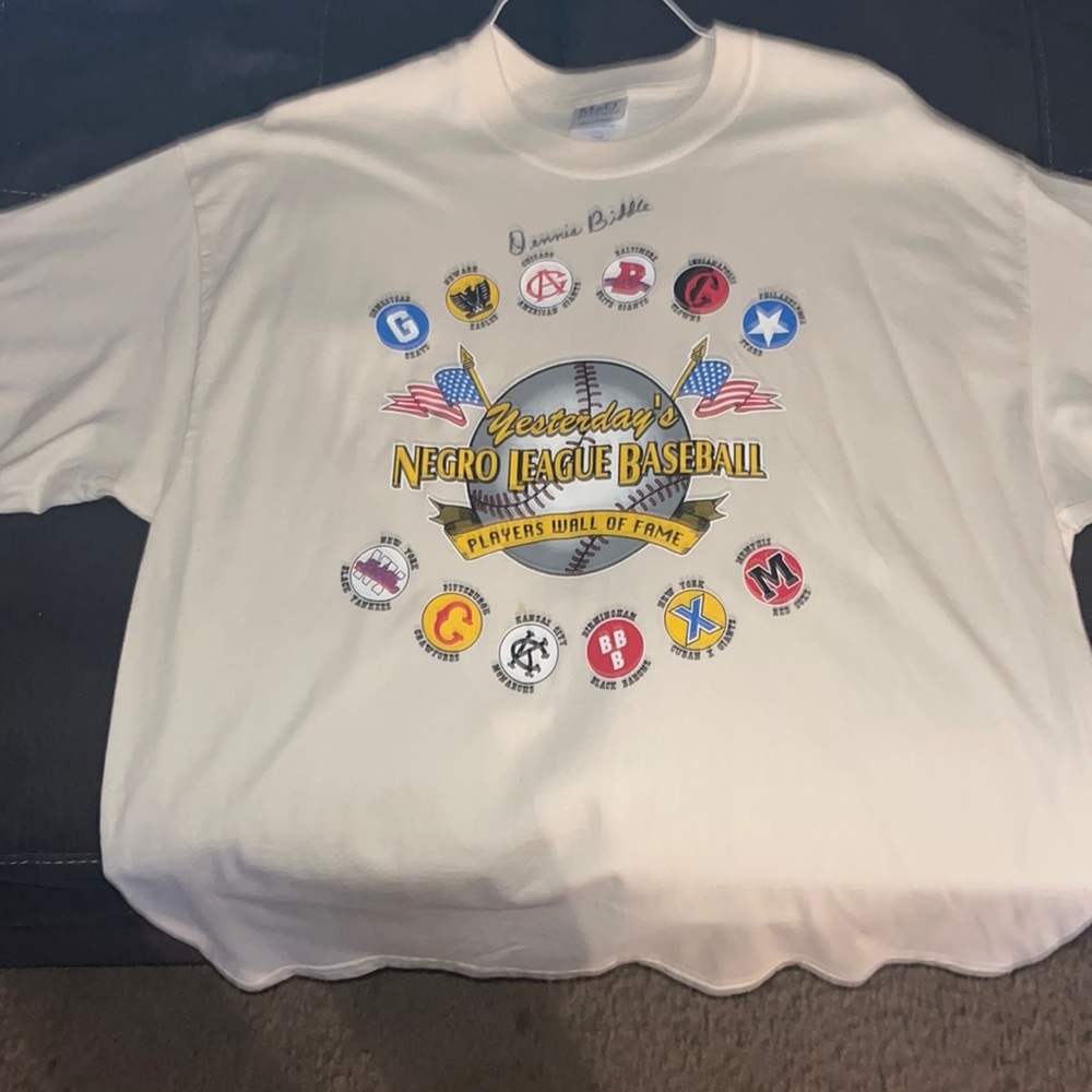 Vintage Negro league baseball Hall of Fame T-shirt signed by Dennis biddle